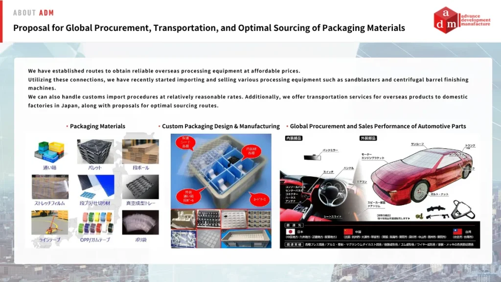 グローバル調達、及び輸送、梱包資材の最適調達のご提案